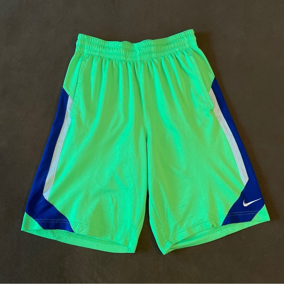 Nike Basketball Shorts Neon Green Blue Running Athletic Stripe - Picture 1 of 3